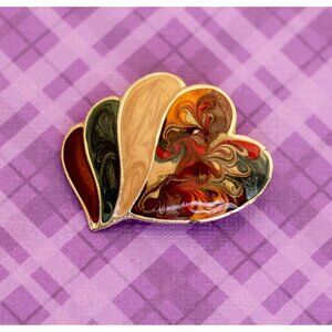 Vintage Multi Hearts Abstract Design Gold Tone Brooch Made In USA - V13